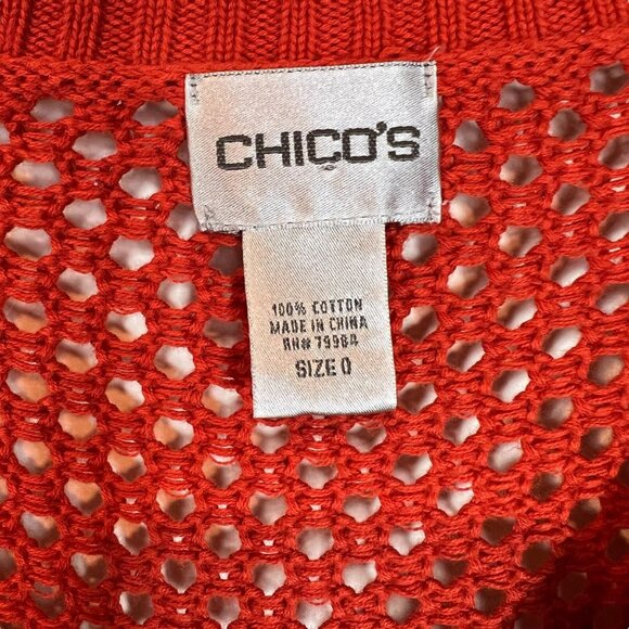 CHICO'S Sweater S Burnt Orange Open Knit Ribbed Cover Up Pullover Size Small - Picture 11 of 11